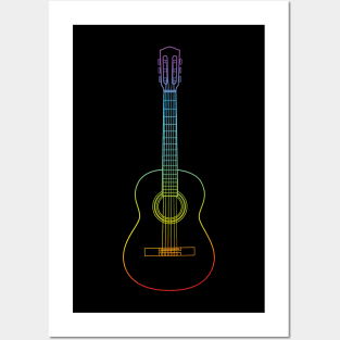 Classical Acoustic Guitar Colorful Outline Posters and Art